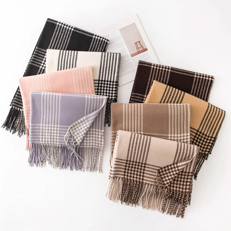 

New Maillard Color Oversize Plaid Fringe Scarf Men Women Premium Warm Shawl Elegant Hijab Fashion Winter Neck Warmer Accessories