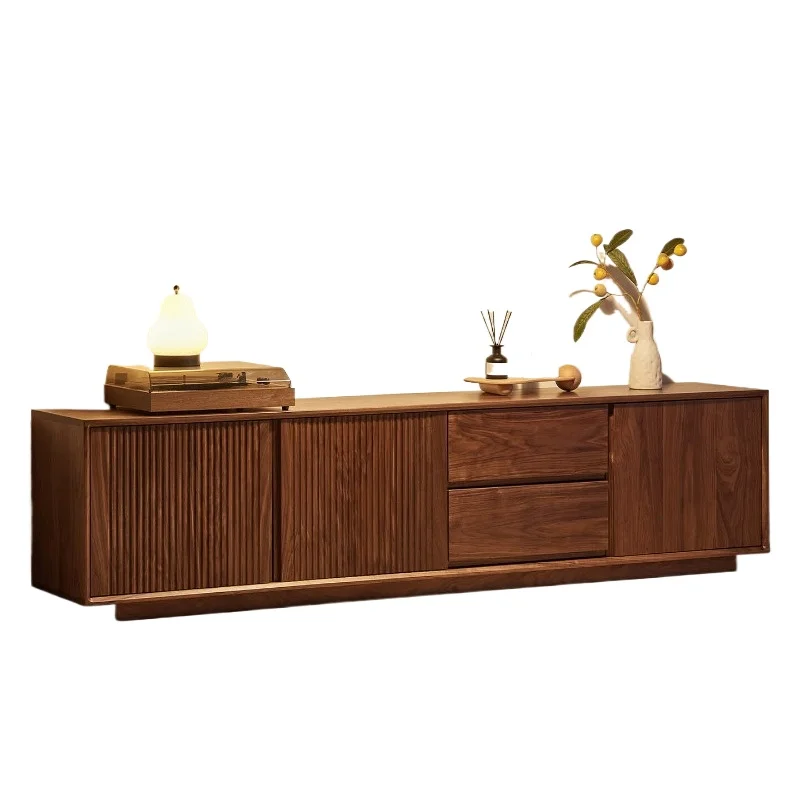 North American black walnut all-solid wood TV cabinet, living room household floor-to-ceiling video cabinet