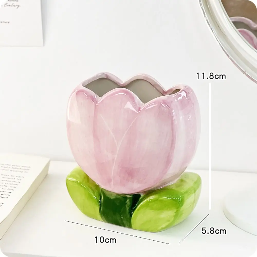 

Ceramic Flower Makeup Brush Storage Bucket Tulip Flower Retro Flower Cute Flower Table Storage Kawaii Pen Container