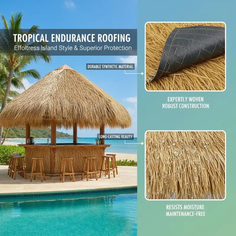 Synthetic Straw Roof Covering 1.6 x 19.7 ft For Patio Pool Beach, Palapa Hut Decoration Tropical Hawaiian Party Themed Ornament Roll Plastic Material Multi-layer Design Realistic Texture Appearance