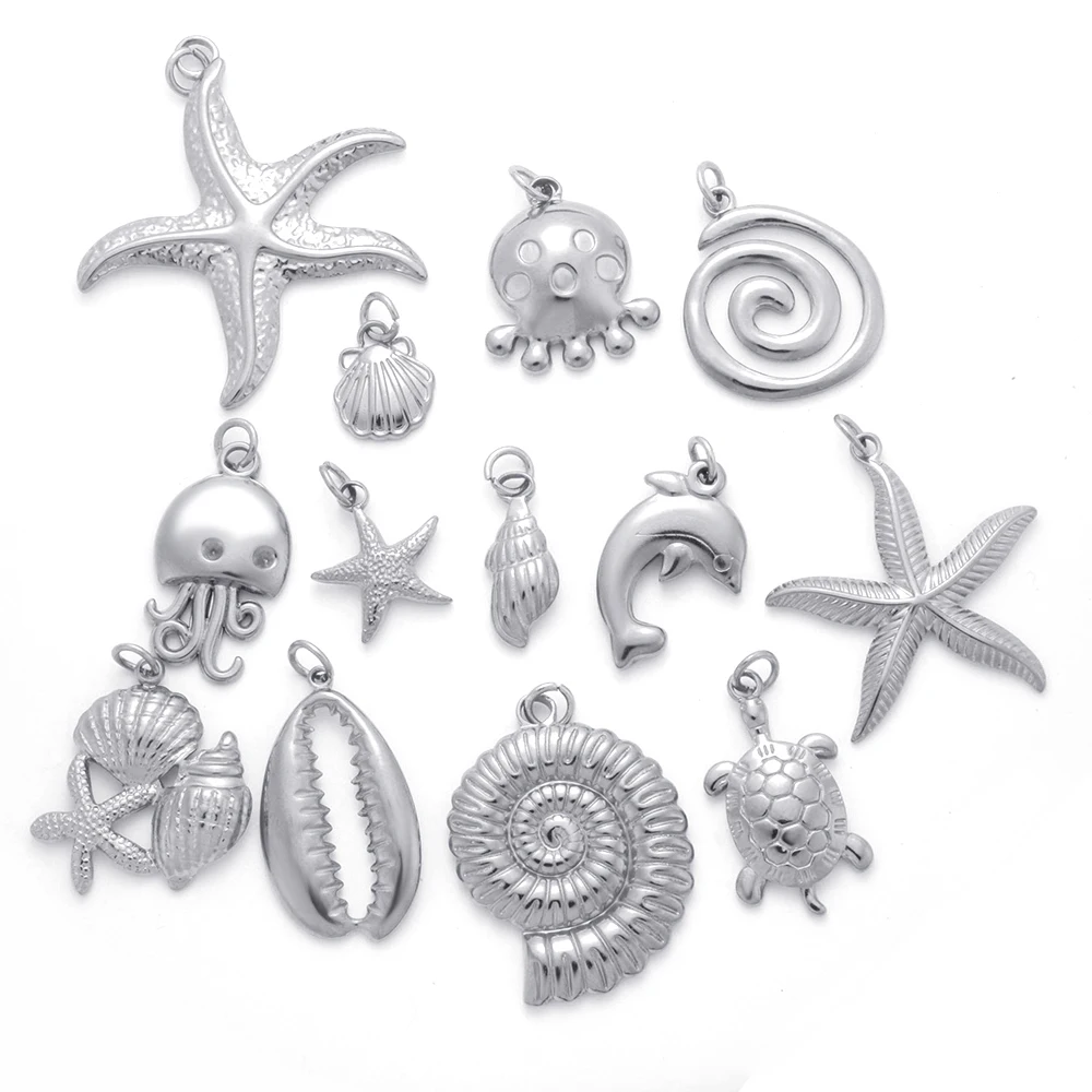 Bulk Stainless Steel Charms for Jewelry Making Ocean Animal Turtle Shell Conch Starfish DIY Pendant Golden Color Vintage Jewelry