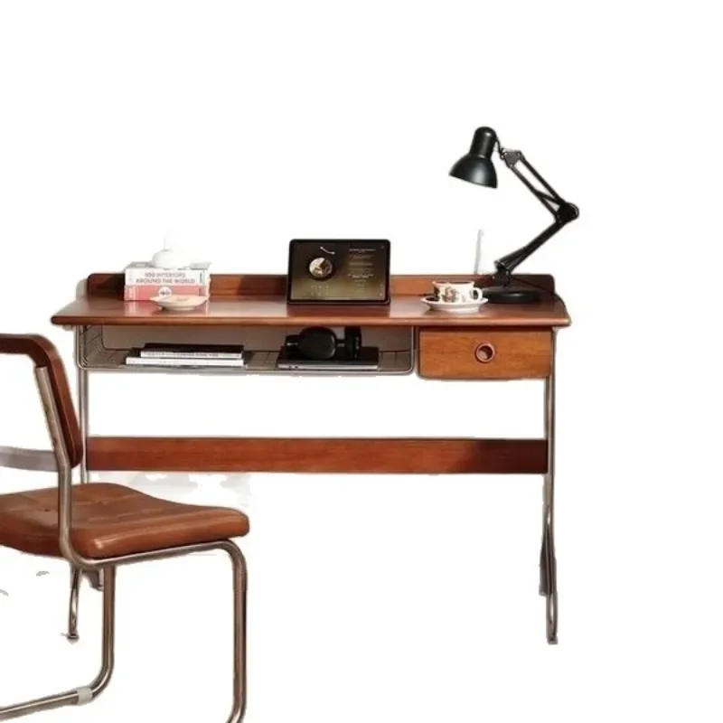 مكتب منزلي بلون خشب التفاح في العصور الوسطى، مكتب كمبيوتر مكتبي عتيق، طاولة شمالية صغيرة