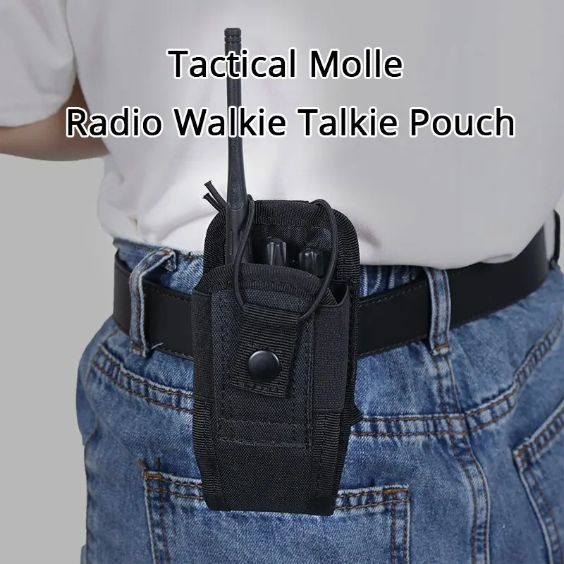 Portátil Tactical Walkie Talkie Pouch, Interphone Holster, Preto Oxford Molle Radio Pouch, Caça ao ar livre, Esportes, suporte do telefone, 600D