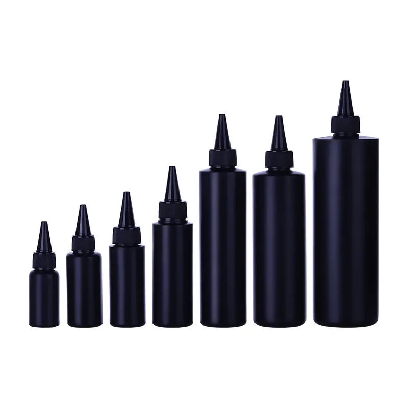 Botella dispensadora vacía de plástico HDPE con tapa puntiaguda torcida con gotero de embudo, botella de pegamento a prueba de luz de 10ml-1000ml, 10 Uds.