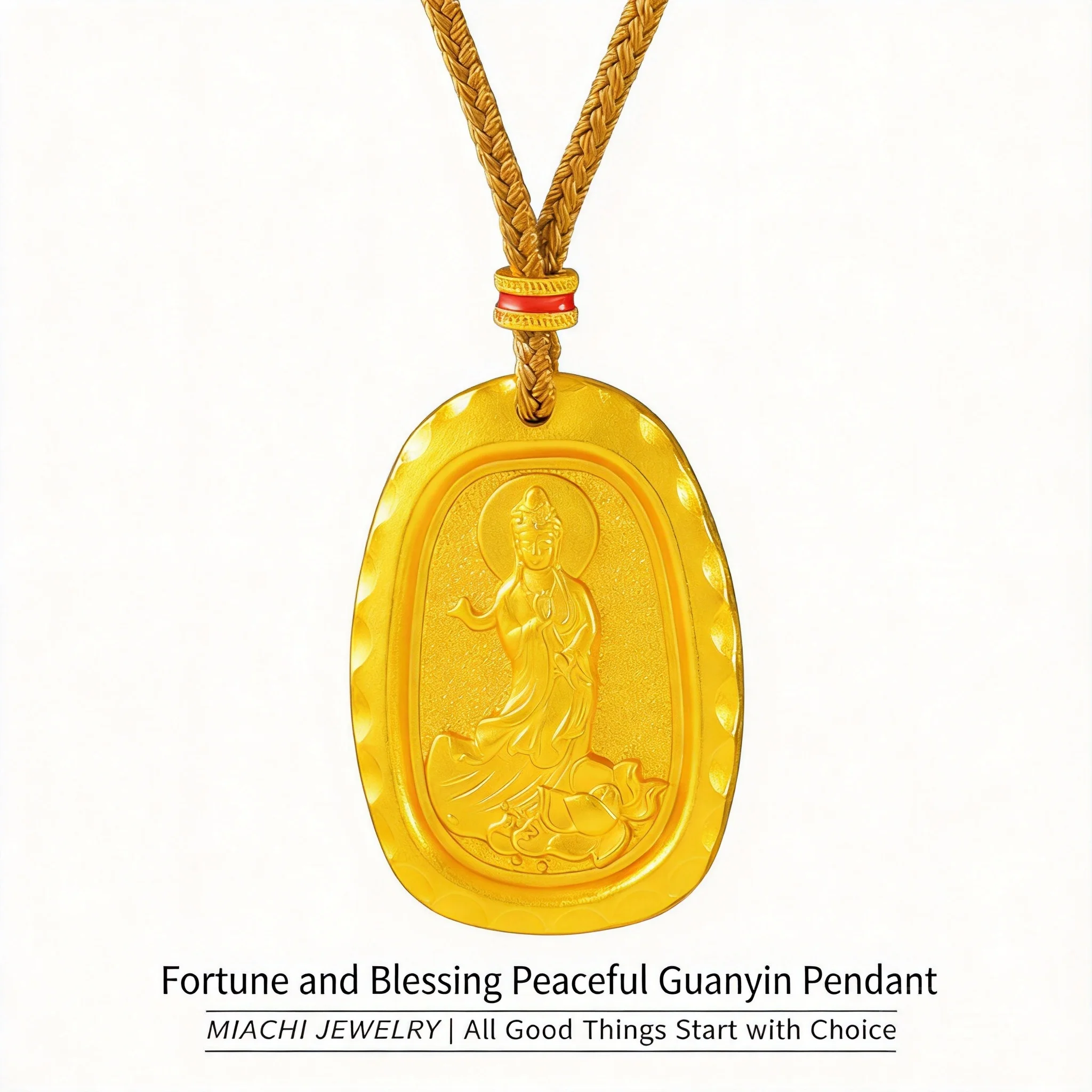 

24k Gold Plated Traditional Chinese Guanyin Pendant Necklace Lucky Blessing Wealth Attracting Peace Amulet Jewelry For Men Women