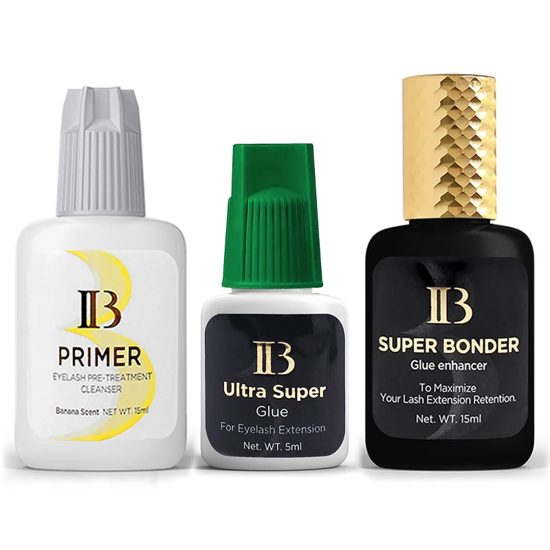 3 زجاجات IB الترا سوبر الغراء وهمية رمش تمديد كوريا سريعة الجافة طويلة الأمد الموز التمهيدي لاصق لوازم مزيل الجمال