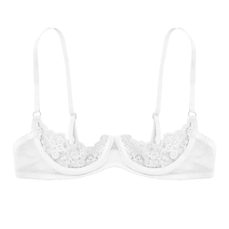 Women's Floral Lace Quarter Cups Underwired Bra Tops Brassiere Unlined Exposed Breast Push Up Shelf Bra Bralette Underwear