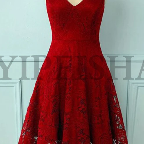 Vestido De fiesta sencillo personalizado con cuello en V, corte en A, tirantes finos, encaje alto/bajo, vestidos cortos De fiesta De cóctel color Burdeos, bata De Soirée para mujer