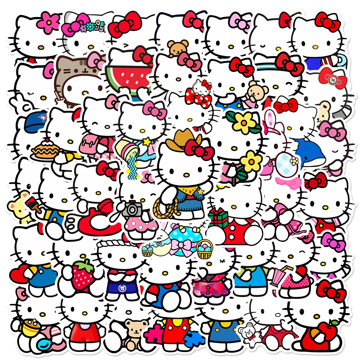 

50pcs Sanrio Classic Cartoon Hello Kitty Cute Graffiti Stickerskateboard Phone Laptop Diy Water Decorative Stickers Toys Gift