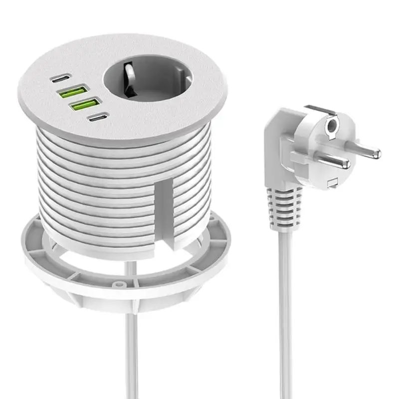 652F Circular EU Socket 1Schuko Outlet 4USB Port Fast Charging Hubs PD65W Power Strips