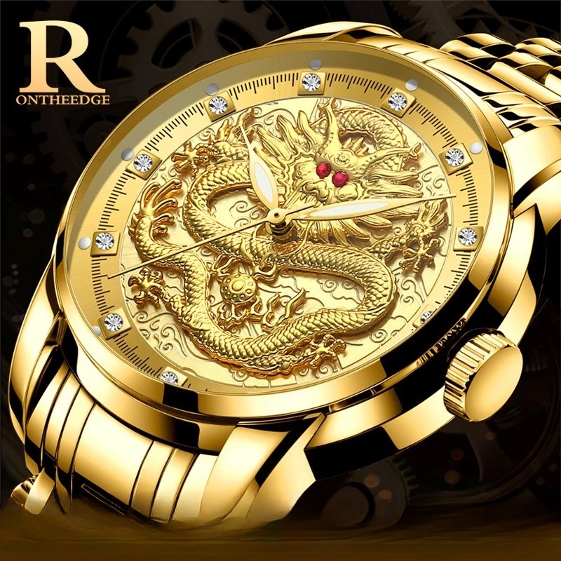 ساعة رجالية مجوفة ذهبية الأكثر مبيعًا لعام 2025 - سوار من الفولاذ المقاوم للصدأ مضيئة 3ATM مقاومة للماء كوارتز عصرية