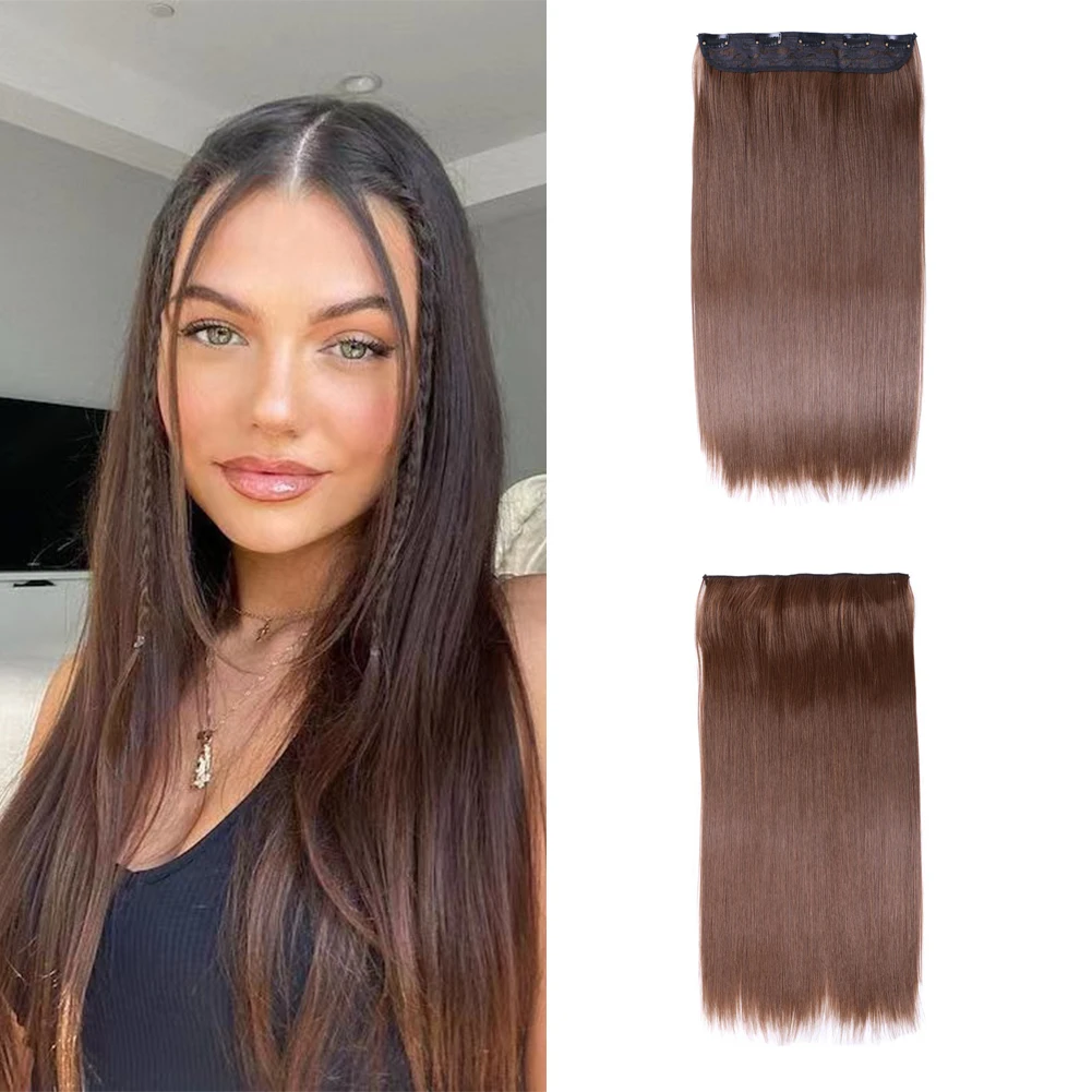 

Belle Show Clip In Hair extension 22 Inch Long Straight Hairpiece One Piece 5 Clips Heat-Resistant Fiber Fake Hair for Women