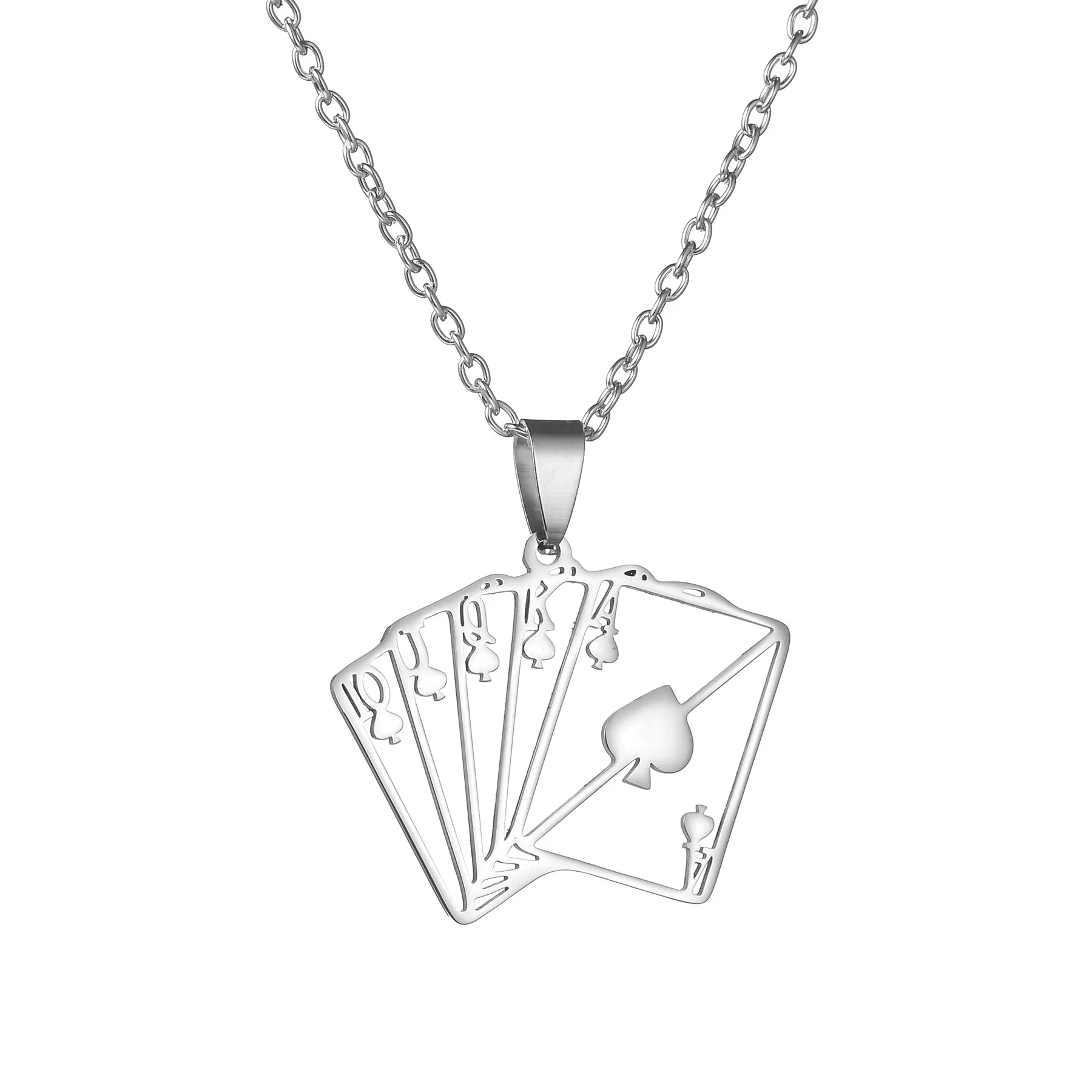 Stainless Steel Poker Card Ace of Spades Pendant Necklace For Women Men Playing Cards Jewelry Rock Hip Hop Statement Accessories