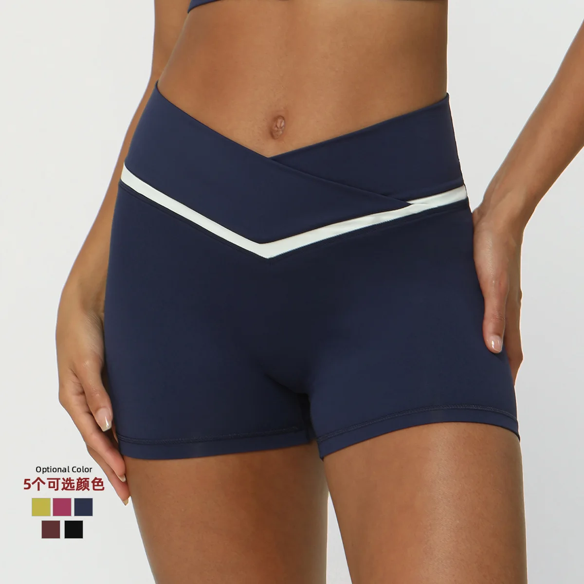 

Contrasting Color Cross V-waist Sports Shorts Casual Peach Hip Yoga Three-point Pants Tight Running Fitness Pants