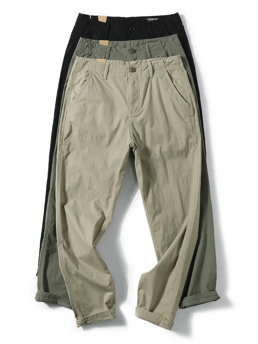 

Summer Thin Khaki Straight Leg Casual Pants Men's Ameika Qui Dry Outdoor Lightweight Cotton Polyester Workwear Trousers