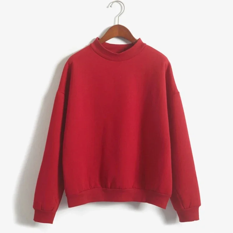 Top informal de manga larga con cuello medio alto para mujer, ropa de otoño e invierno, sudaderas rosas simples y lisas, nuevo básico