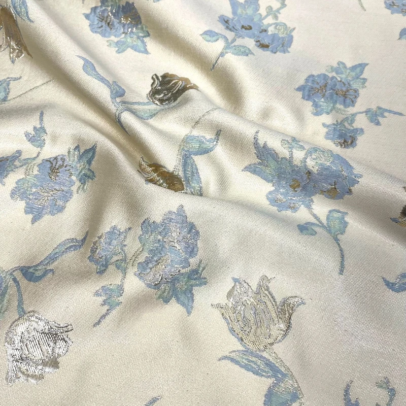 

Embroidered Ball Magnolia Flower Jacquard Fabric Gold Silk Qipao Embossed Crisp High End Evening Gown Luggage Design DIY Fabric