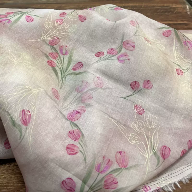 Pink Flower 100% Ramie Printed Fabric for Handmade DIY Sewing Craft Projects