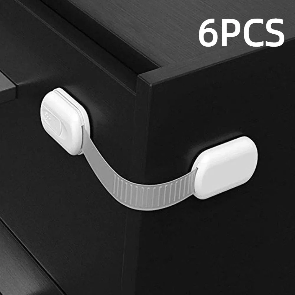 6Pcs Adjustable Baby Safety Locks Durable Anti-Theft Protection Security Lock Double Buckle Punch-free Sticky Pads Safety Device
