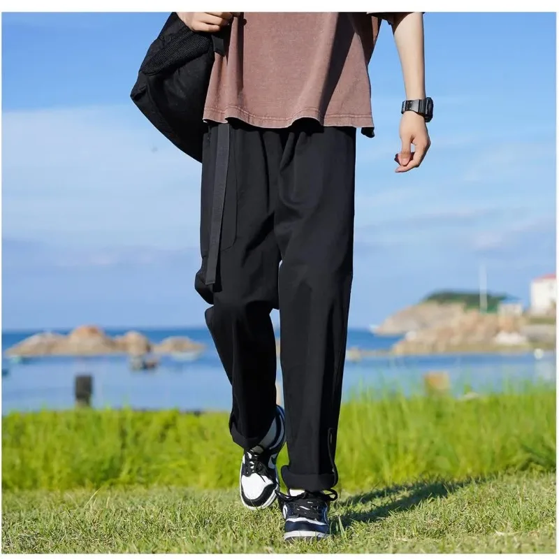 

Men's Cargo Pants with Drawstring Waist Side Button Detail - Loose Fit Casual Trousers
