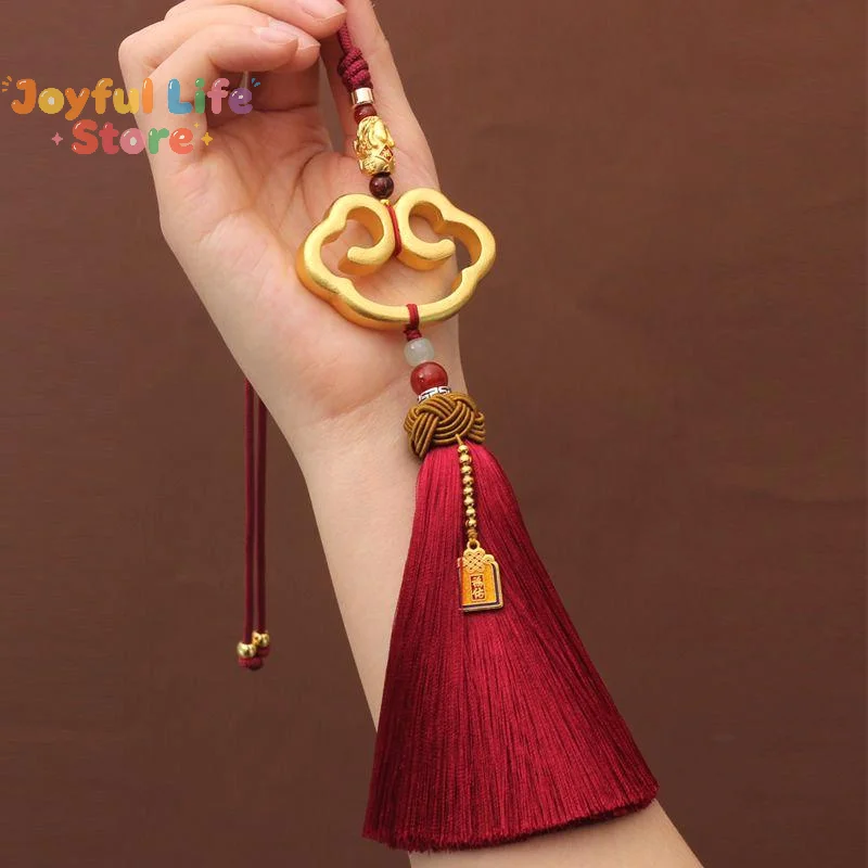 New 1PC Chinese Style Cloud Shaped Lock Tassel Hanging Ornament Car Rearview Mirror Pendant Home Hanging Decor Festival Gifts