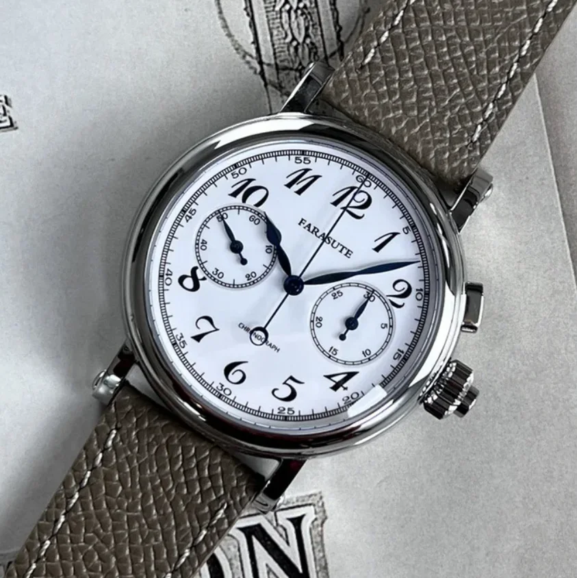 FARASUTE Men Chronograph Watch 40mm Panda Manual Winding Mechanical Wristwatch Sapphire Mirror ST19 Enamel Dial
