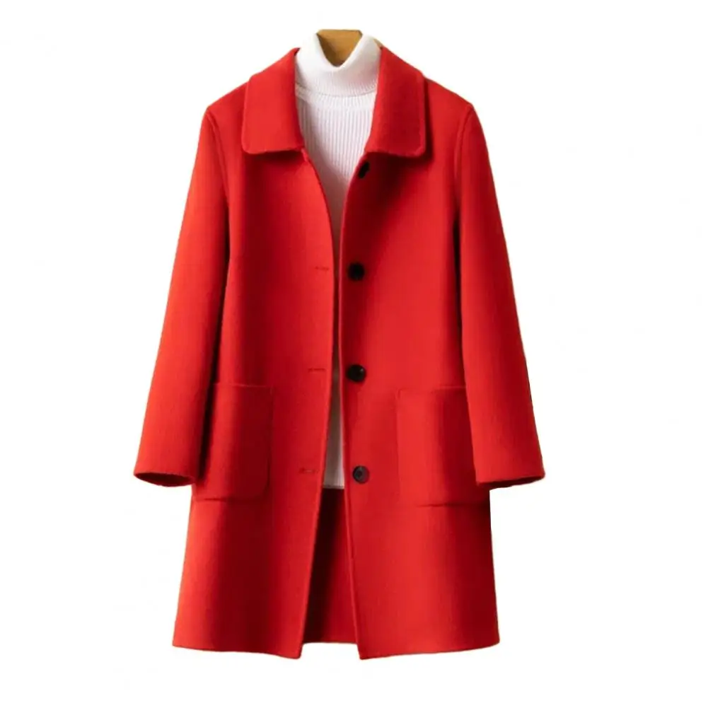 Lapel Winter Coat Stylish Women\'s Mid-length Winter Coat with Single-breasted Closure Warm Thick Fabric for Cold-resistant