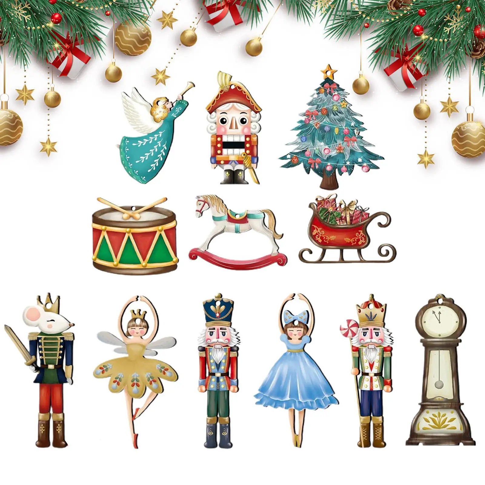 Nussknacker-Baumschmuck aus Holz, 12 Stück, Weihnachtsbaum-Aufhängungsdekoration, Auto-Aufhängungsanhänger, dekorative Verzierung für den Winter