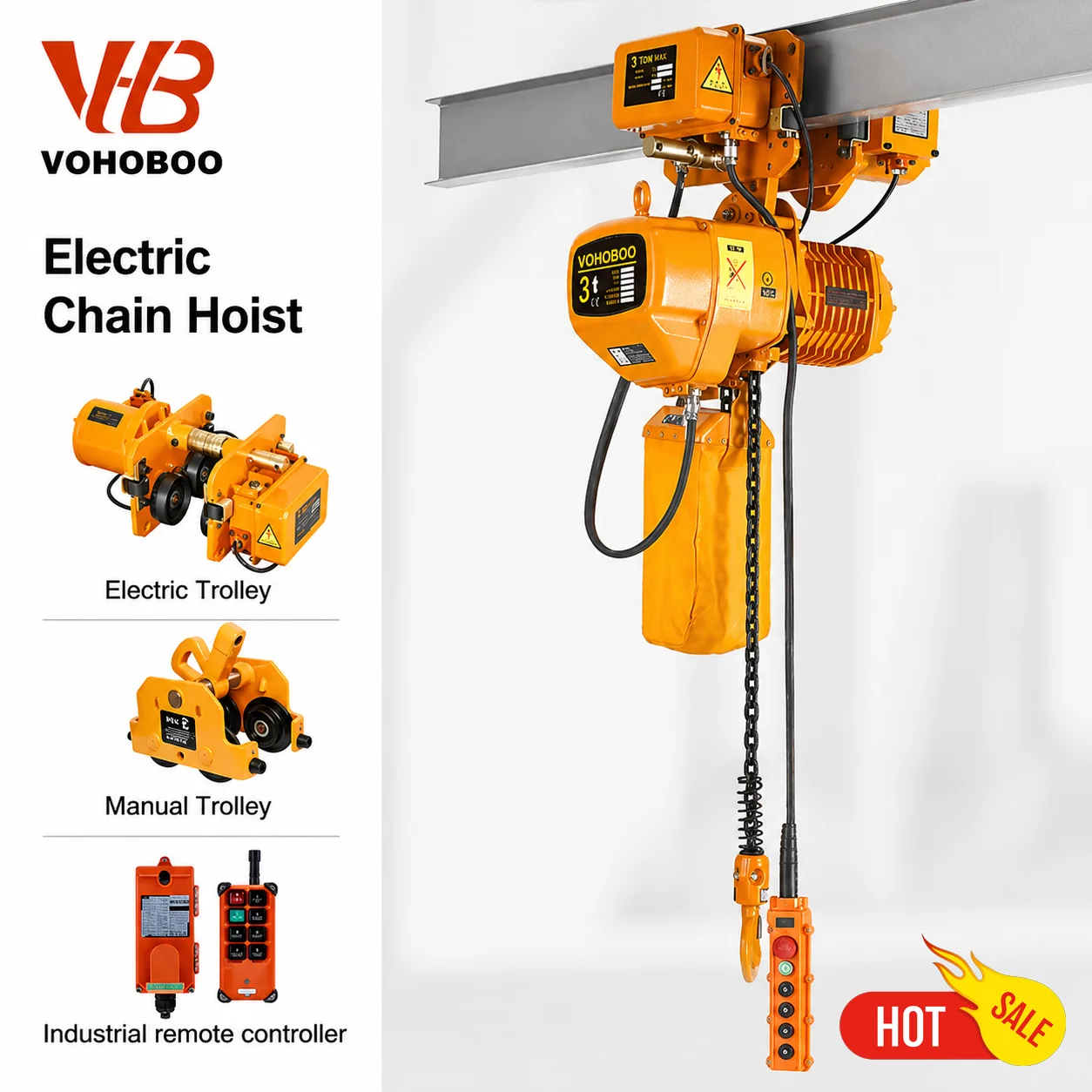 HHBB Electric Chain Hoist Winch Trolley Moveable New Lifting Equipment For Retail Hotels Manufacturing Plant Electric Crane