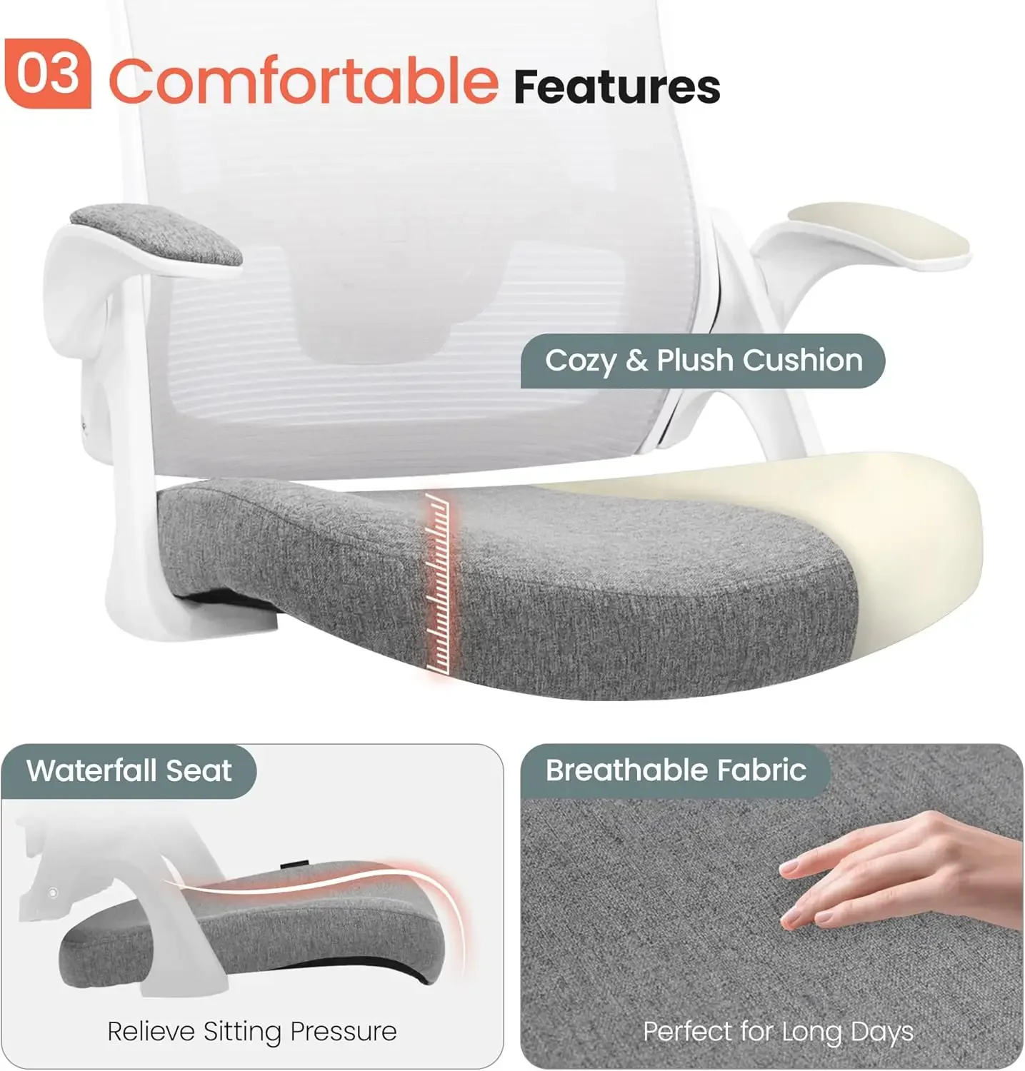 Height and Ergonomic Design Home Office Computer Desk Chair Executive Lumbar Support Padded Flip-up Armrest Swivel Chair (Grey)