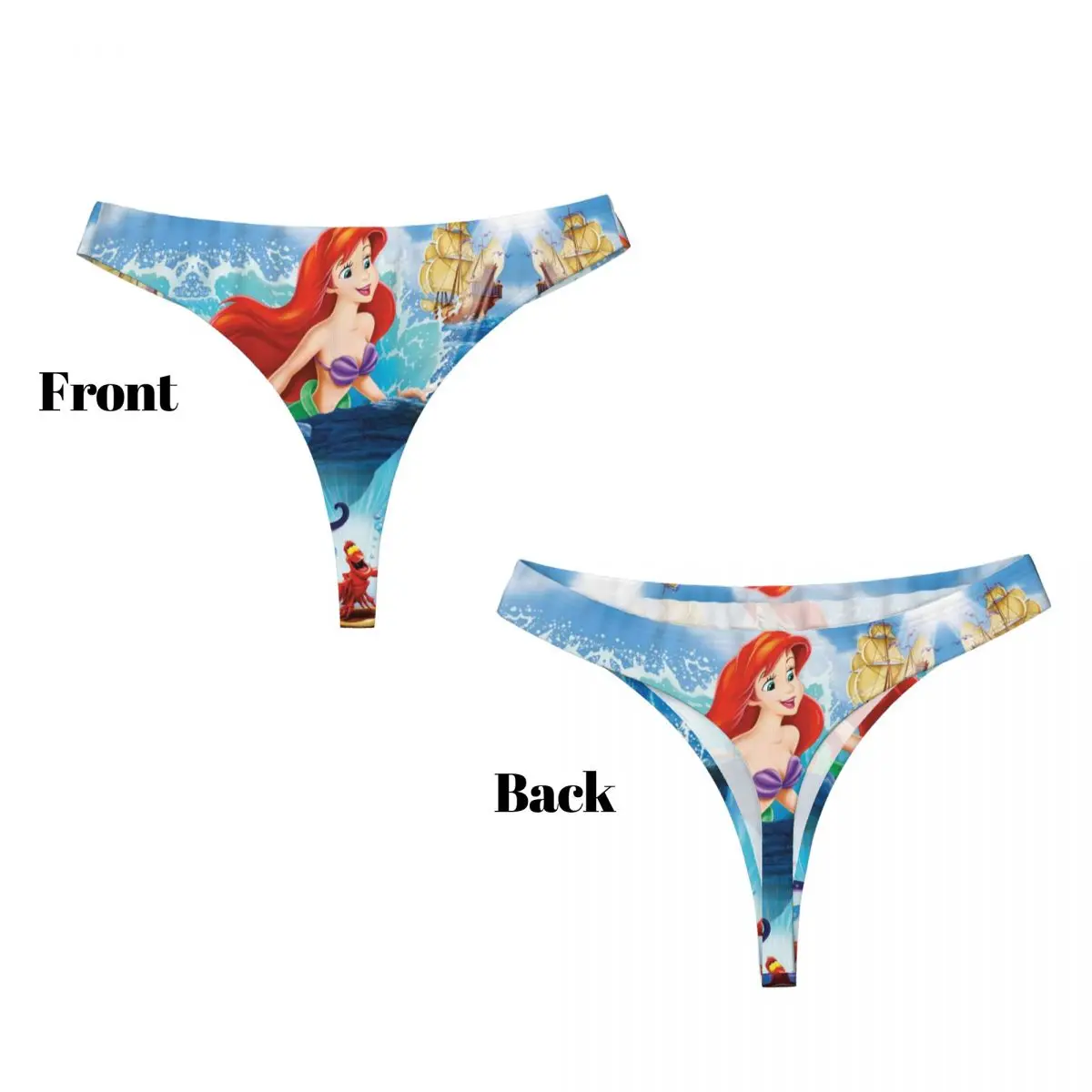 Custom The Little Mermaid Ariel Cartoon G-string Panties Womens Breathable Thong Underwear