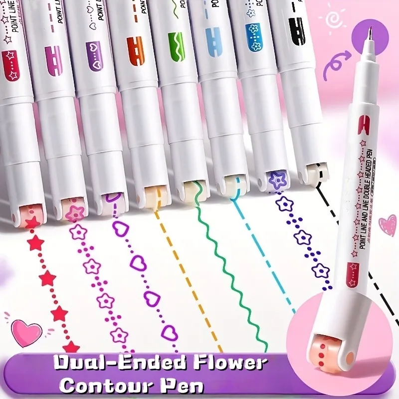 8 double head contour pen,pattern roller curve pen,hand ledger,Drawing Doodle,highlight,back to school season,Christmas gift