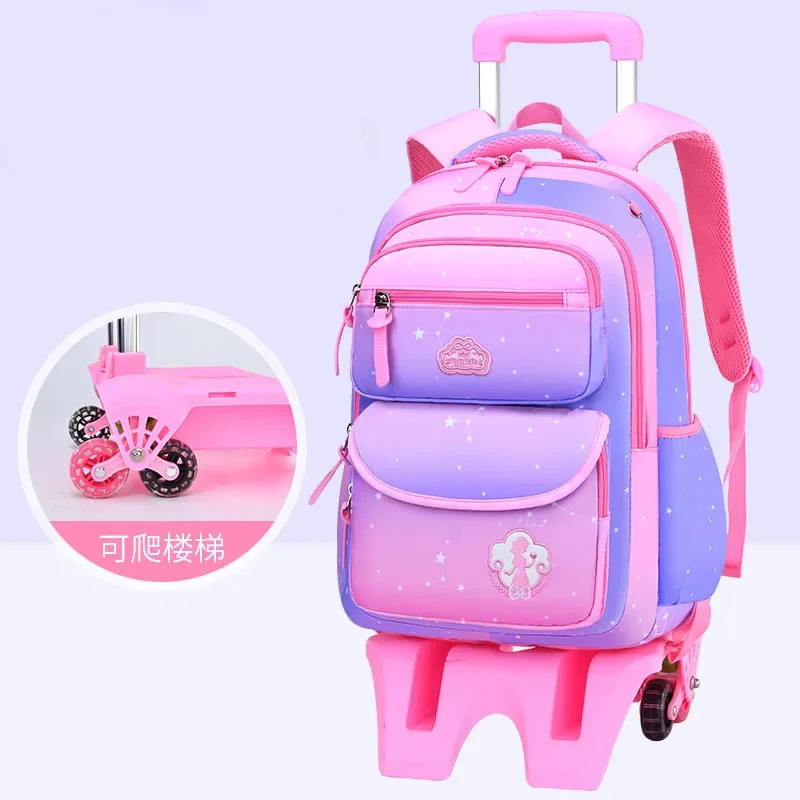 Rolling School Bags for Girls Backpack Children Waterproof School Backpacks with Wheels Middle School Trolley Luggage Back Pack