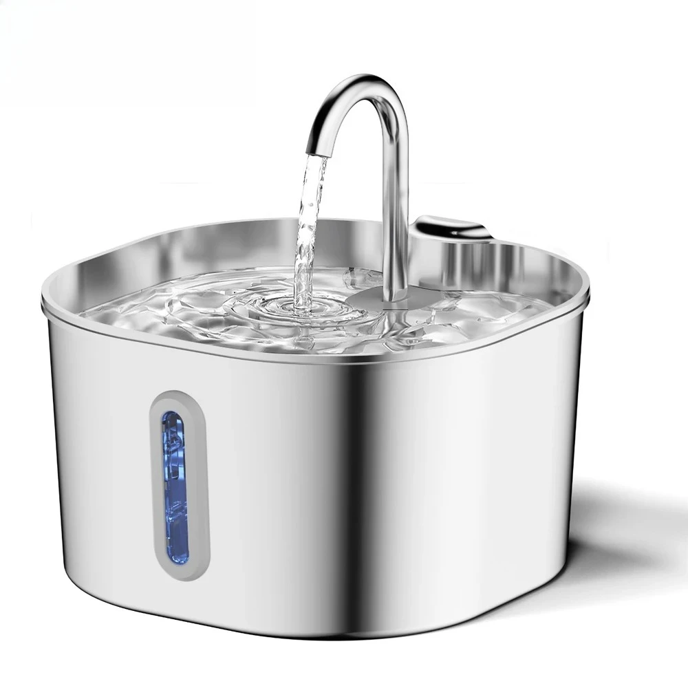 

Автоматический фонтанчик для воды для кошек ZYFeeder 2.2L, квадратный, из нержавеющей стали, с окошком (без адаптера 5V 1A)