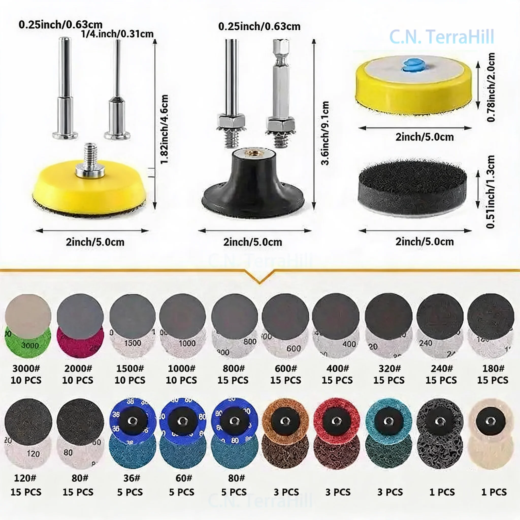 191Pcs 2 Inch 50mm Hook and Loop Sanding Disc Set, Non-Woven Spiral Grinding Discs with Silicon Carbide for Rotary Tool