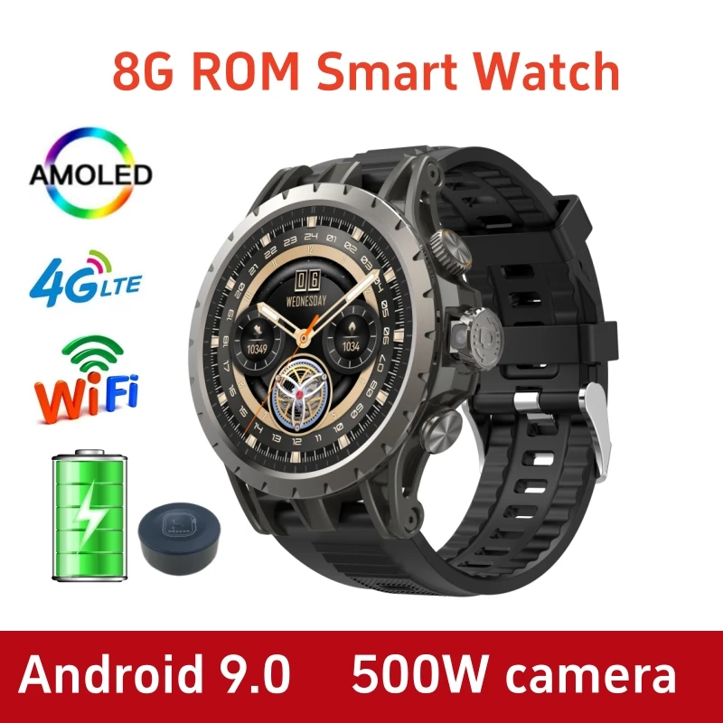 Q85 4G Full Netcom Smart Watch Rotating Camera GPS WIFI 4GB ROM 128GB ROM Amoled Android 9.0 Sim Card Smartwatch Men