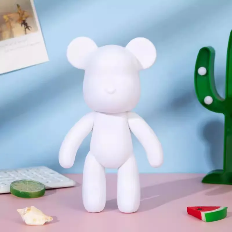 Vinyl Bear Figure DIY Handmade Violent Bear Statue Fluid Pigment Doll Toy White Figurine Sculpture House Decor Table Accessories