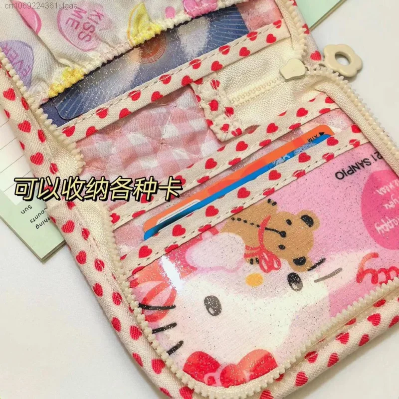 Sanrio Hello Kitty wielofunkcyjna Mini kwadratowa torba damska portfel przezroczyste ruchome karta z motywem etui Y2k portfel dziecięcy
