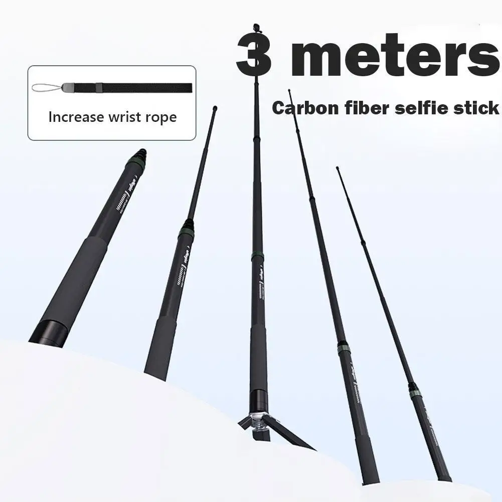 3 M Carbon Fiber Invisible Selfie Stick For Insta360/DJI/Go Pro Ultra-long Extended Edition With Five-speed Length Selfie Stick