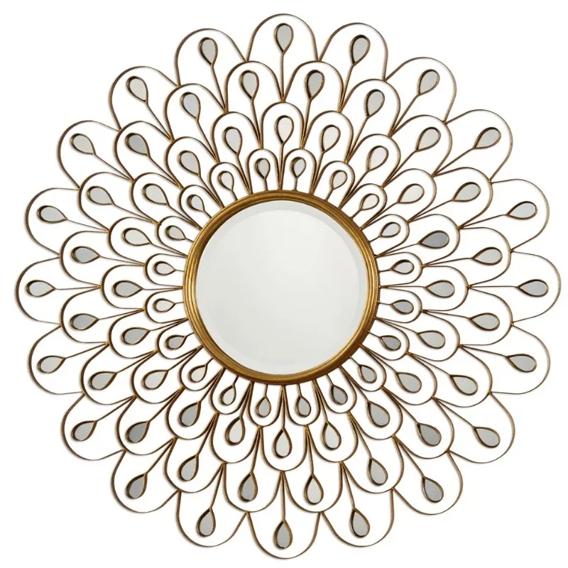 Background wall art wall hanging entrance creative wall light luxury wrought iron mirror European