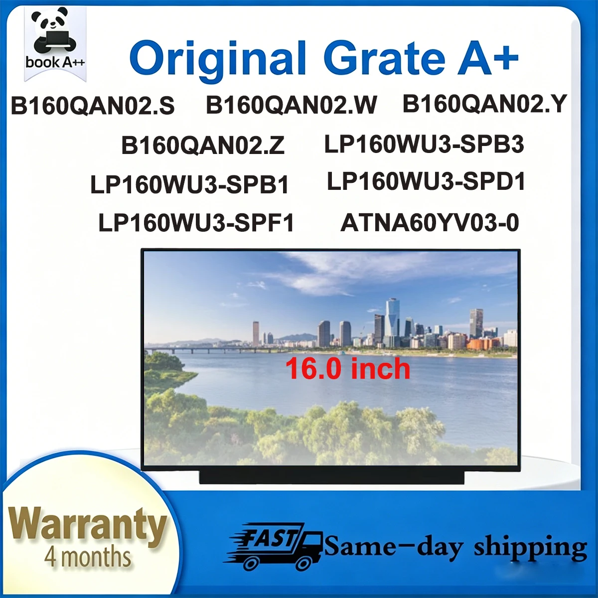 Original New A+16.0" Lcd Screen B160QAN02.S B160QAN02.W B160QAN02.Y B160QAN02.Z LP160WU3 SPB3 SPB1 SPD1 SPF1 ATNA60YV03-0