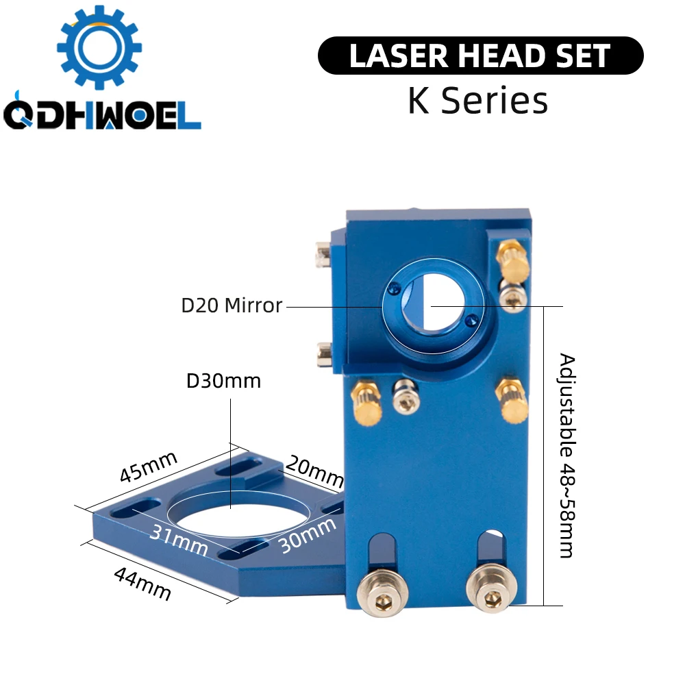 QDHWOEL-Juego de cabezales láser CO2 Serie K con lente, primer y segundo montaje de espejo de 20mm para máquina cortadora de grabado láser K40 2030