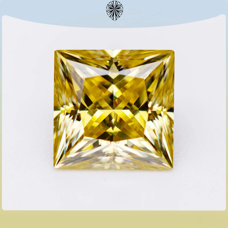 

Moissanite Stone Lemon Yellow Color Princess Cut Lab Grown Diamond Charms DIY Jewelry Making Materials with GRA Certificate