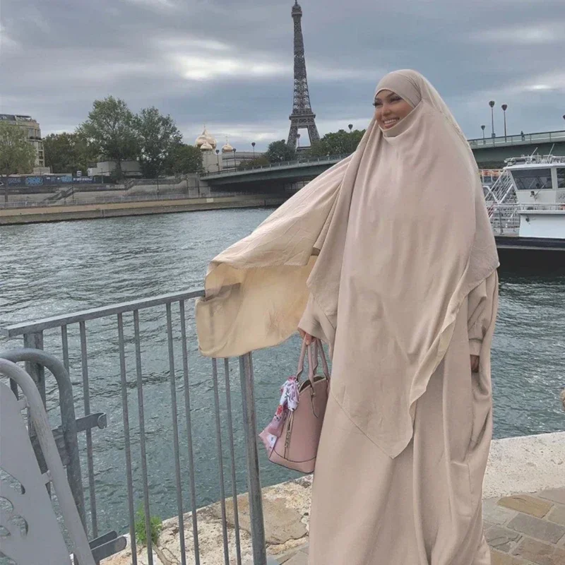 Ramadán largo Khimar con velo Hijab para mujer Tops sin mangas prenda de oración musulmana Abaya Niqab pañuelo Jilbab ropa islámica