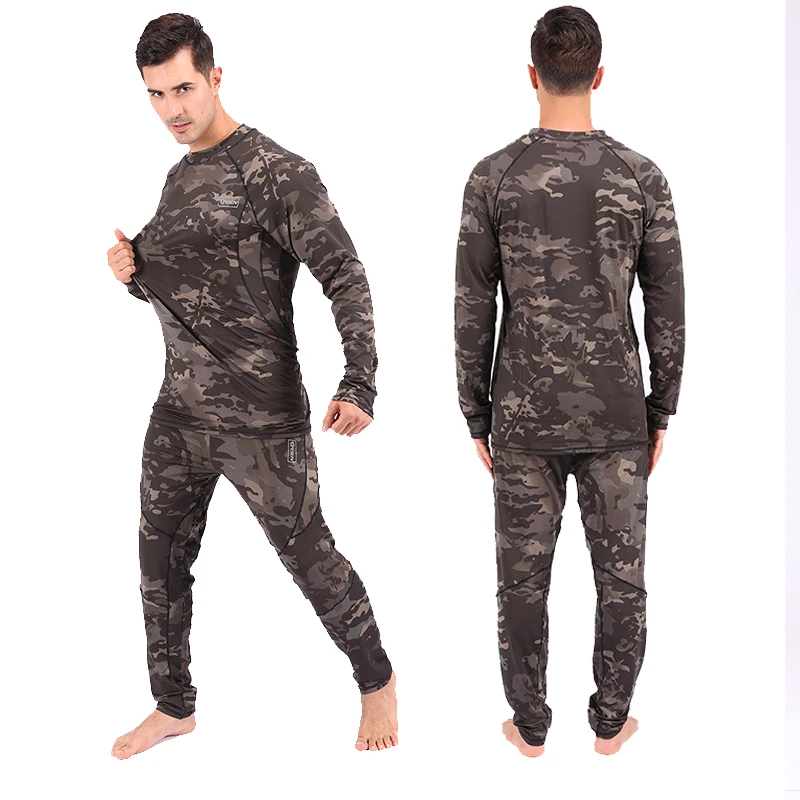 Winter Thermal Underwear Sets Men Quick Stretch Warm Tights Compression Fleece Sweat Fitness Warm Long Pants Camouflage Shirts