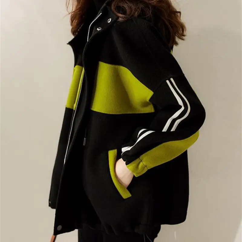 Match Color Hooded Coat Female 2023 Spring and Autumn Sports Leisure Fashion Everything With Loose Style Long-Sleeved Top Tide