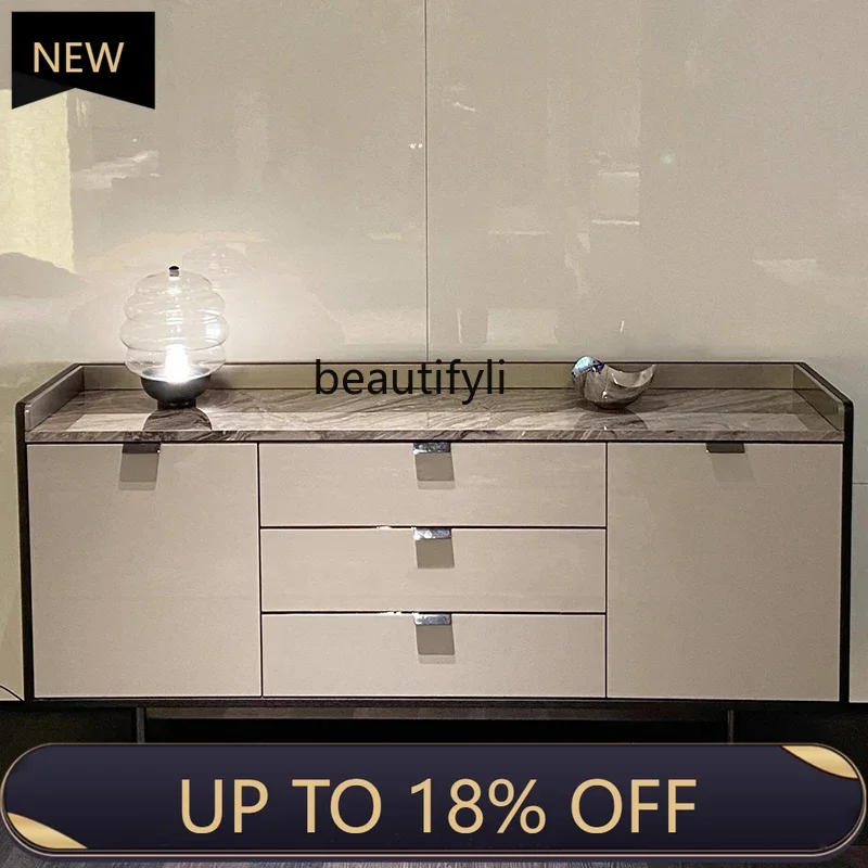 

P178 Italian Minimalist Storage Cabinet Glossy High-Grade Gray Sideboard Entrance Cabinet