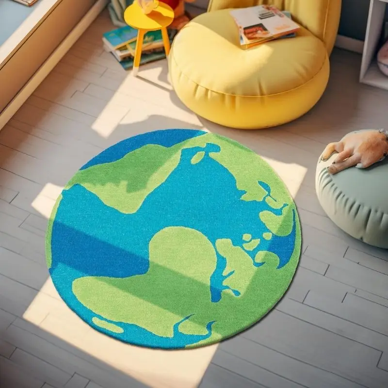 

Круглый ковер с картой Земли для гостиной, детской комнаты, мягкий пушистый ковер, нескользящий игровой коврик, декор комнаты