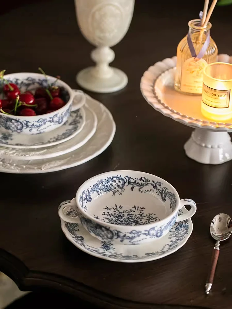 

French Vintage Bowl High-grade Coffee Cup and Saucer Set Afternoon Tea Dessert Bowl Fruit Bowl Tea Cups and Saucer Sets