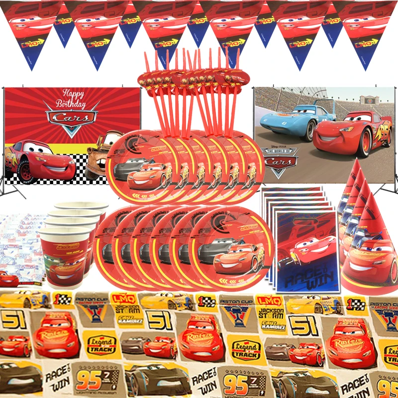 Cartoon Disney Lightning McQueen Cars Party Decor Disposable Tableware Plates Cups Kids Favor Baby Shower Birthday Supplies